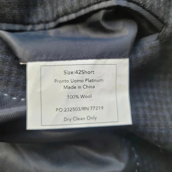 PRONTO UOMO Platinum Men Size 42S Blue Black Plaid 100% Wool Jacket Blazer Short - Picture 7 of 9